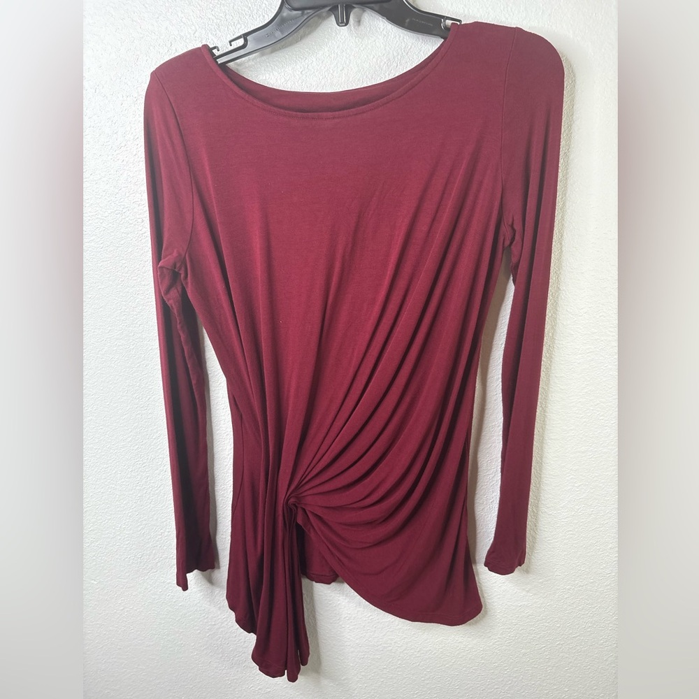 Isabel de Pedro Burgundy Long-Sleeve Draped Knot Top